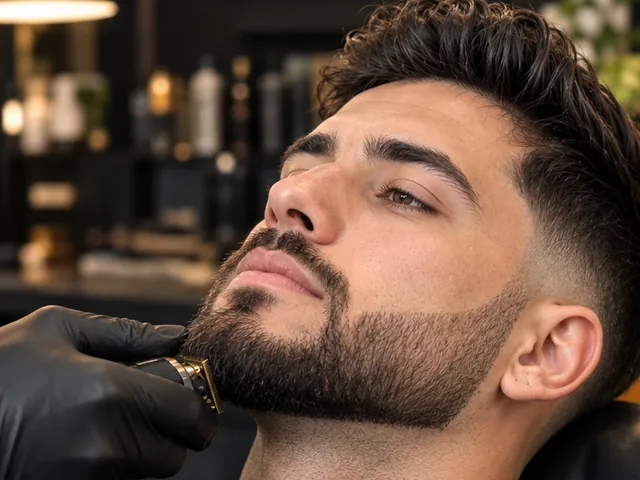 Barberare formar ett välvårdat skägg med trimmer