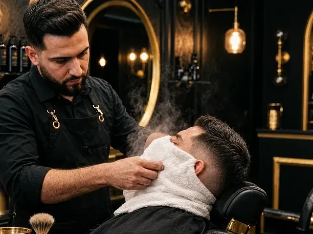 Rakning med varm handduk i barberstolen