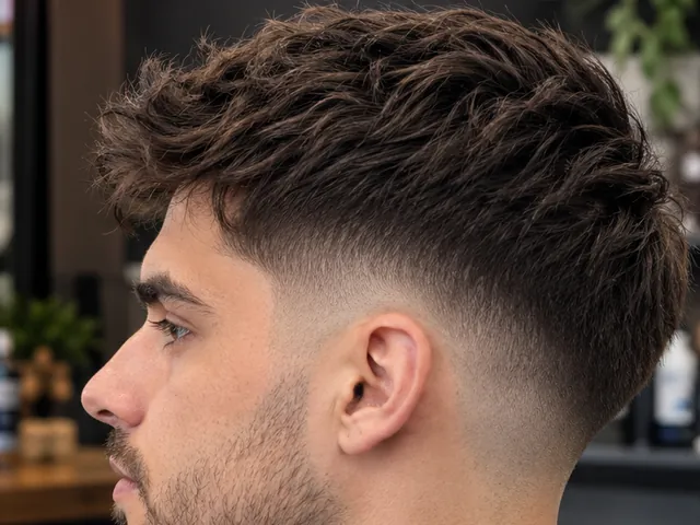 Professionell taper fade-klippning med jämn övergång och texturerad topp